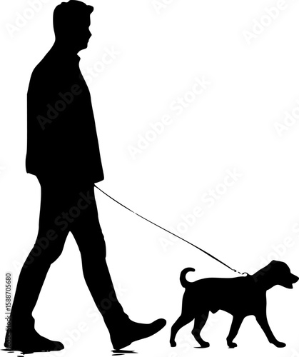 Man Walking with Dog on Leash Silhouette
