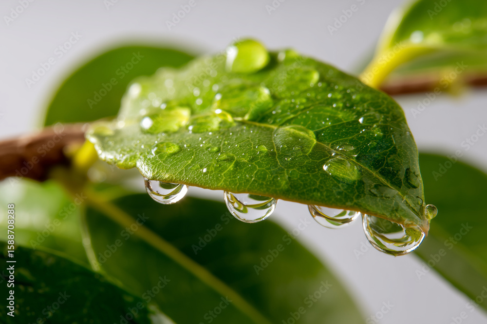 Fototapeta premium Macro view of Bilva leaves with water droplets before offering to Shivling. 