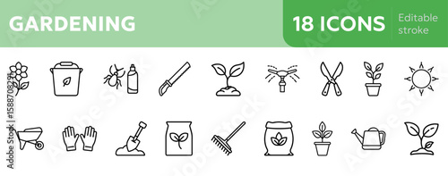 gardening icons planting shovel watering can