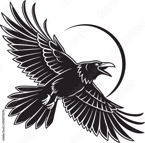 Graceful eagle in flight, a majestic black silhouette against nature, its powerful wings spread wide, embodying the wild spirit of this magnificent bird of prey