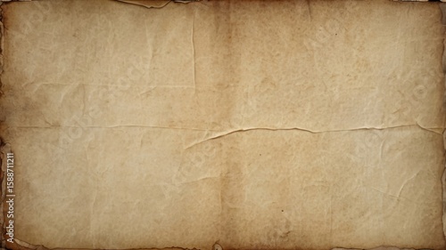 A close up of a rectangular piece of aged parchment paper with darkened edges and a horizontal crease
