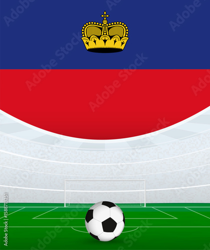 Liechtenstein National Football Theme, Stadium and Soccer Ball. Soccer Match Concept in Liechtenstein.