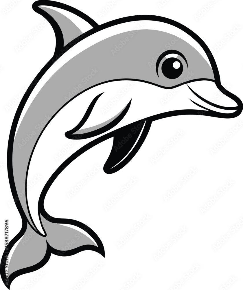 Fototapeta premium Simple vector monochrome coloring page dolphin