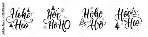 Ho Ho Ho Christmas Typography with Snowflakes and Trees