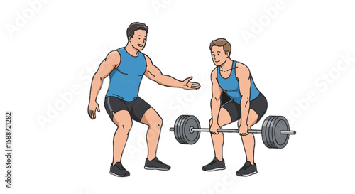 Personal trainer guiding deadlift posture, vector
