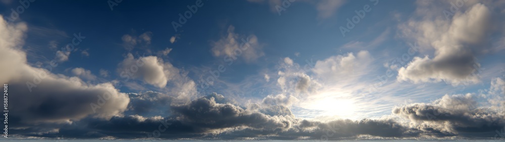 Fototapeta premium Panoramic 360 degrees hdr sky view cloudy landscape nature scene serene environment