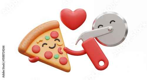 Cute pizza illustration with pizza cutter