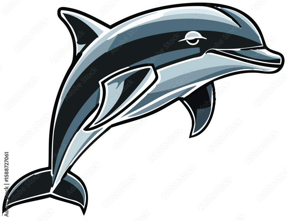 Obraz premium Dolphin illustration: A sleek and stylized illustration of a playful dolphin leaping, exuding energy and marine life.