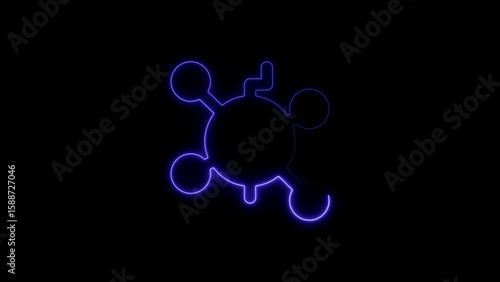 Silhouette of a Molecular Structure with Glowing Purple Outline on Black Background