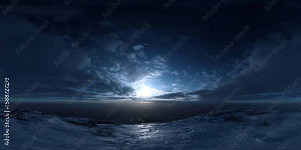 Fototapeta premium Panoramic hdr 360 degrees seascape at sunset ocean view high-quality hdri environment