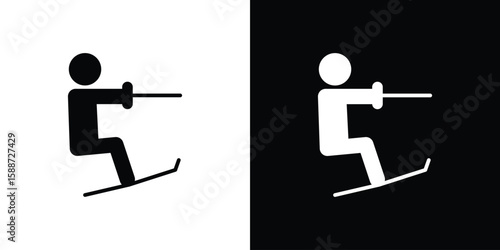Wakeboarding icon black flat pictogram. For graphic and web design.
