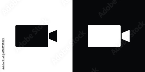 Video camera icon black flat pictogram. For graphic and web design.
