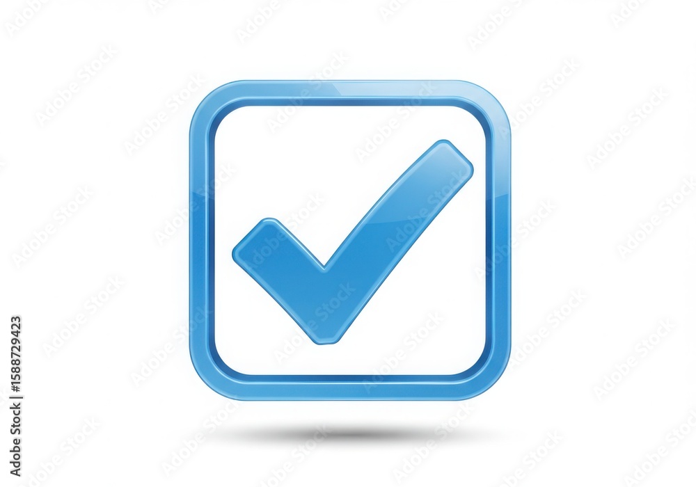 Glossy blue check mark inside a square frame isolated on white background Glossy blue check mark inside a square frame isolated on white background