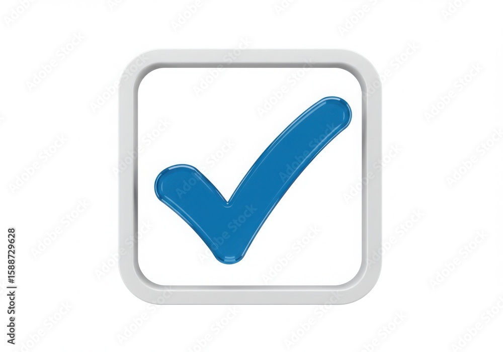 Shiny blue check mark inside a rounded square frame isolated on white background Shiny blue check mark inside a rounded square frame isolated on white background