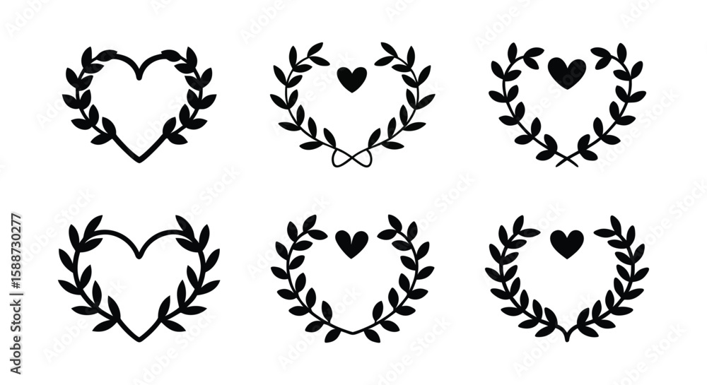 Fototapeta premium Heart-Shaped Laurel Wreaths in Black Design