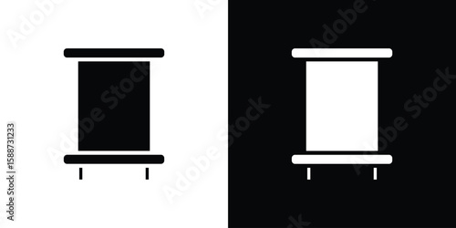 Roll up banners icon black flat pictogram. For graphic and web design.