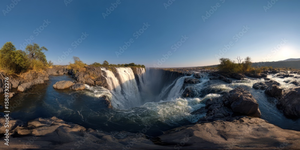 Fototapeta premium Majestic waterfall adventure nature hdr 360 degrees panoramic view scenic environment