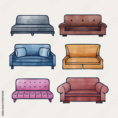 Sofa Watercolor Doodle Sets