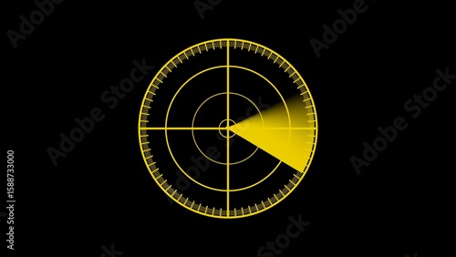 Yellow Radar Screen on Black Background Scanning for Targets