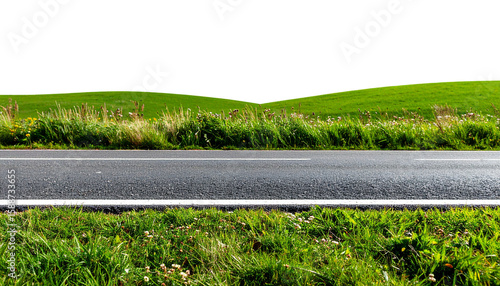 Road through grassfield border landscape grassland outdoors isolated against transparent