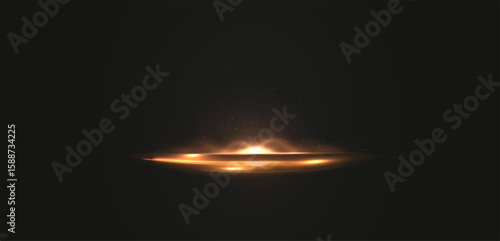 Horizontal light streak PNG with glowing golden rays and particles. Abstract motion blur energy effect on black background. Ideal for sci-fi, overlays, magic beams, and cinematic design.