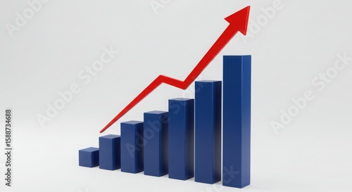 Free Download Blue bar graph with a red upward trending arrow isolated on white background - GFXLoad