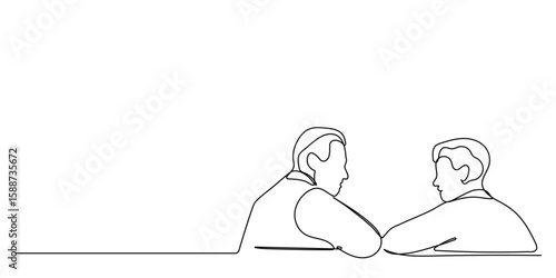 Continuous one line art of young father talking with her son about goal and purpose of life at home, family life. Happy parenting concept.