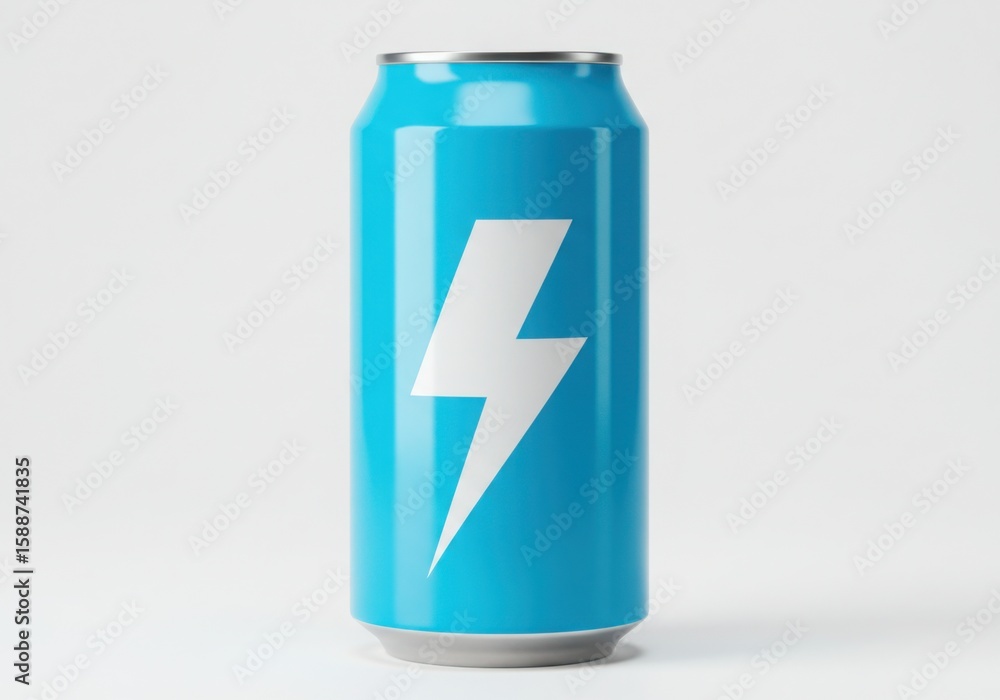 Bright blue energy drink can with white lightning bolt symbol isolated on white background Bright blue energy drink can with white lightning bolt symbol isolated on white background