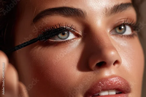 Naklejka Enhancing beauty with mascara application during a makeup session