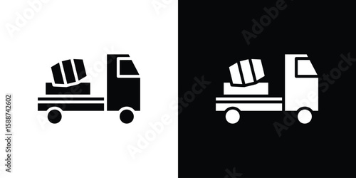 Cement truck icon black flat pictogram. For graphic and web design.