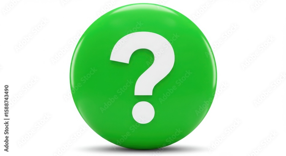 Glossy green sphere with white question mark isolated on white background Glossy green sphere with white question mark isolated on white background
