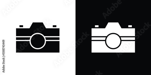 Camera icon black flat pictogram. For graphic and web design.