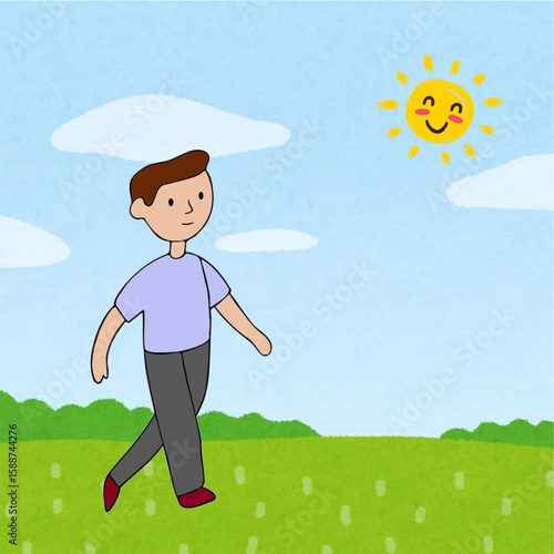 brisk morning walk by man exercise lifestyle illustration.eps