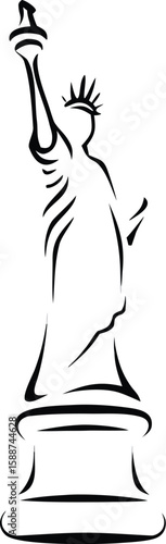 Stylized statue holding torch raised high liberty iconic