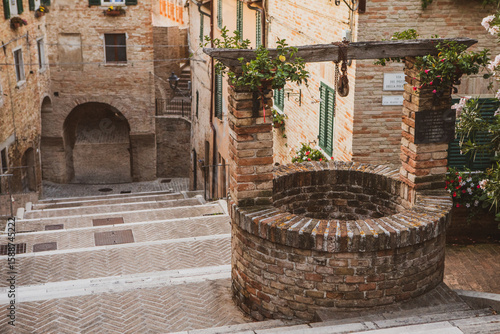 Fototapeta Naklejka Na Ścianę i Meble -  The traditional narrow medieval streets in Corinaldo, considered one of the most beautiful in Italy