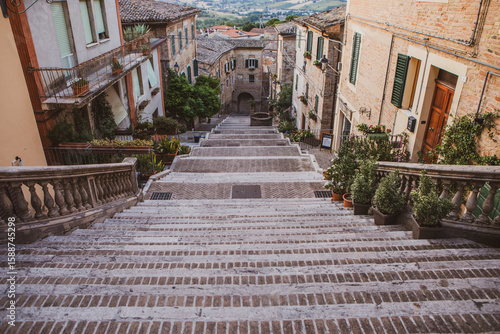 Fototapeta Naklejka Na Ścianę i Meble -  The traditional narrow medieval streets in Corinaldo, considered one of the most beautiful in Italy
