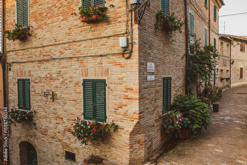 Fototapeta Naklejka Na Ścianę i Meble -  The traditional narrow medieval streets in Corinaldo, considered one of the most beautiful in Italy