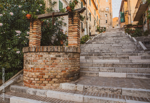 Fototapeta Naklejka Na Ścianę i Meble -  The traditional narrow medieval streets in Corinaldo, considered one of the most beautiful in Italy