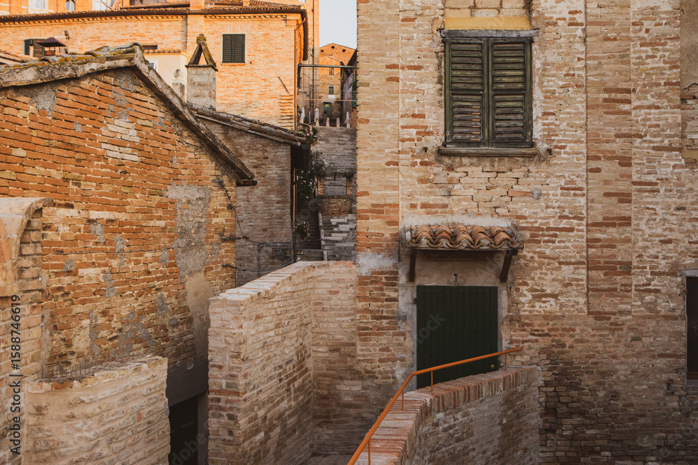 Fototapeta premium The traditional narrow medieval streets in Corinaldo, considered one of the most beautiful in Italy