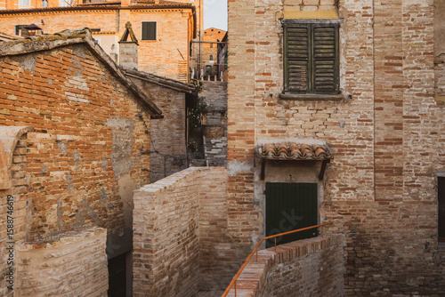 Fototapeta Naklejka Na Ścianę i Meble -  The traditional narrow medieval streets in Corinaldo, considered one of the most beautiful in Italy