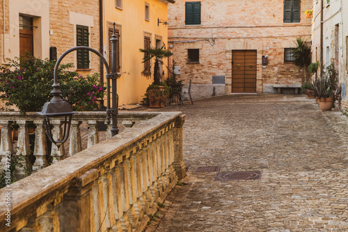 Fototapeta Naklejka Na Ścianę i Meble -  The traditional narrow medieval streets in Corinaldo, considered one of the most beautiful in Italy
