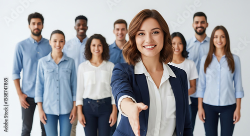 Diverse smiling people offering handshake business team image