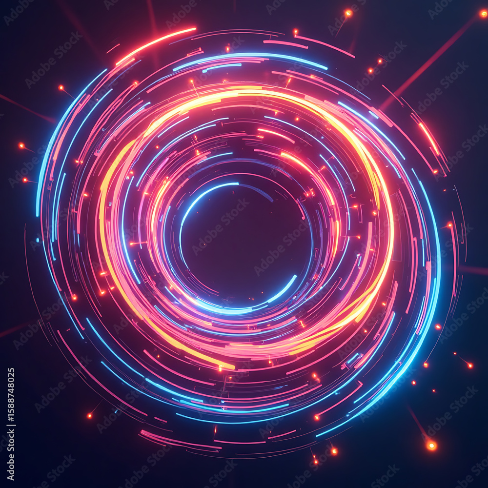 Obraz premium Futuristic Neon Circular Light Pattern in Bright Colors with Dynamic Motion