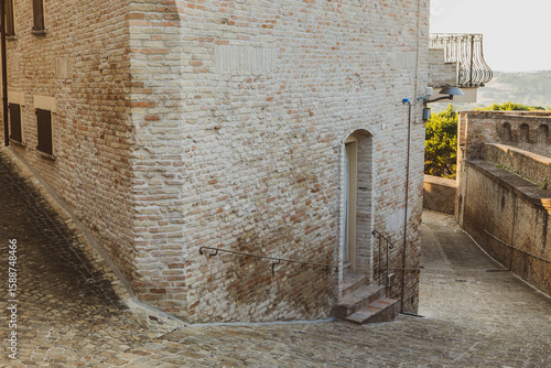 Fototapeta Naklejka Na Ścianę i Meble -  The traditional narrow medieval streets in Corinaldo, considered one of the most beautiful in Italy