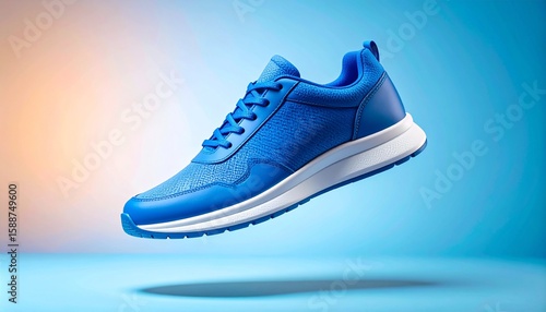 Floating blue sneaker on gradient background