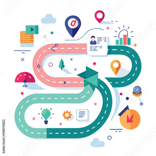 Abstract design illustrating strategic planning and the progression of a strategy roadmap on a unique path