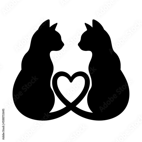 Loving Cats Silhouette with Heart Design