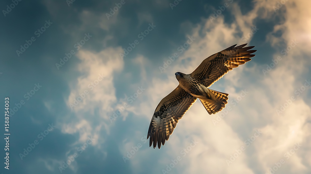Fototapeta premium Eurasian hobby diving from height in hunting position, sharp detail