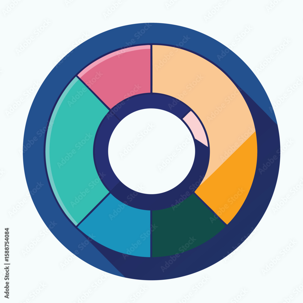 Colorful donut chart depicting data visualization on a white background for business and finance Colorful donut chart depicting data visualization on a white background for business and finance
