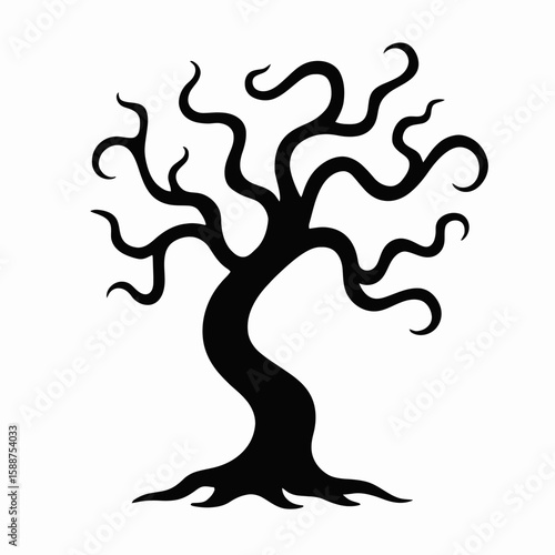 Twisted Black Tree Silhouette Design